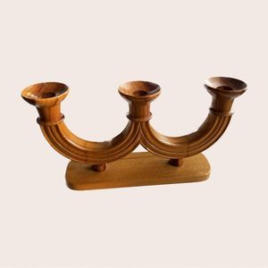 Vintage wood carved candlestick holder